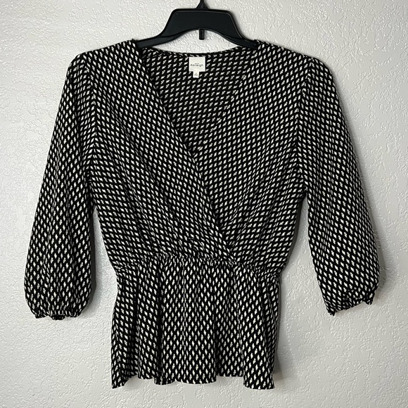 Kaileigh Black White printed Long sleeves Women Casual Blouse Tops M - Picture 1 of 5